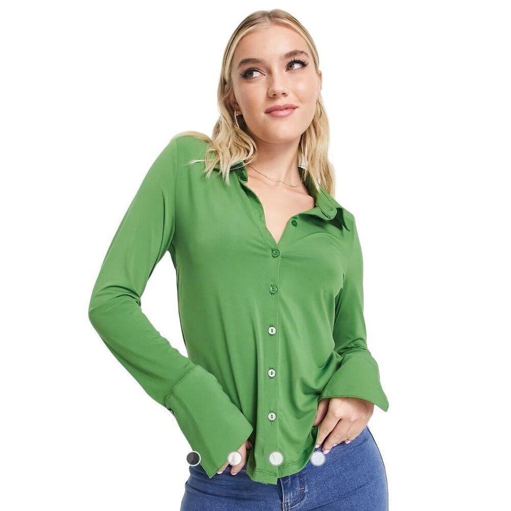 Abercrombie & Fitch slim jersey button down shirt green Small